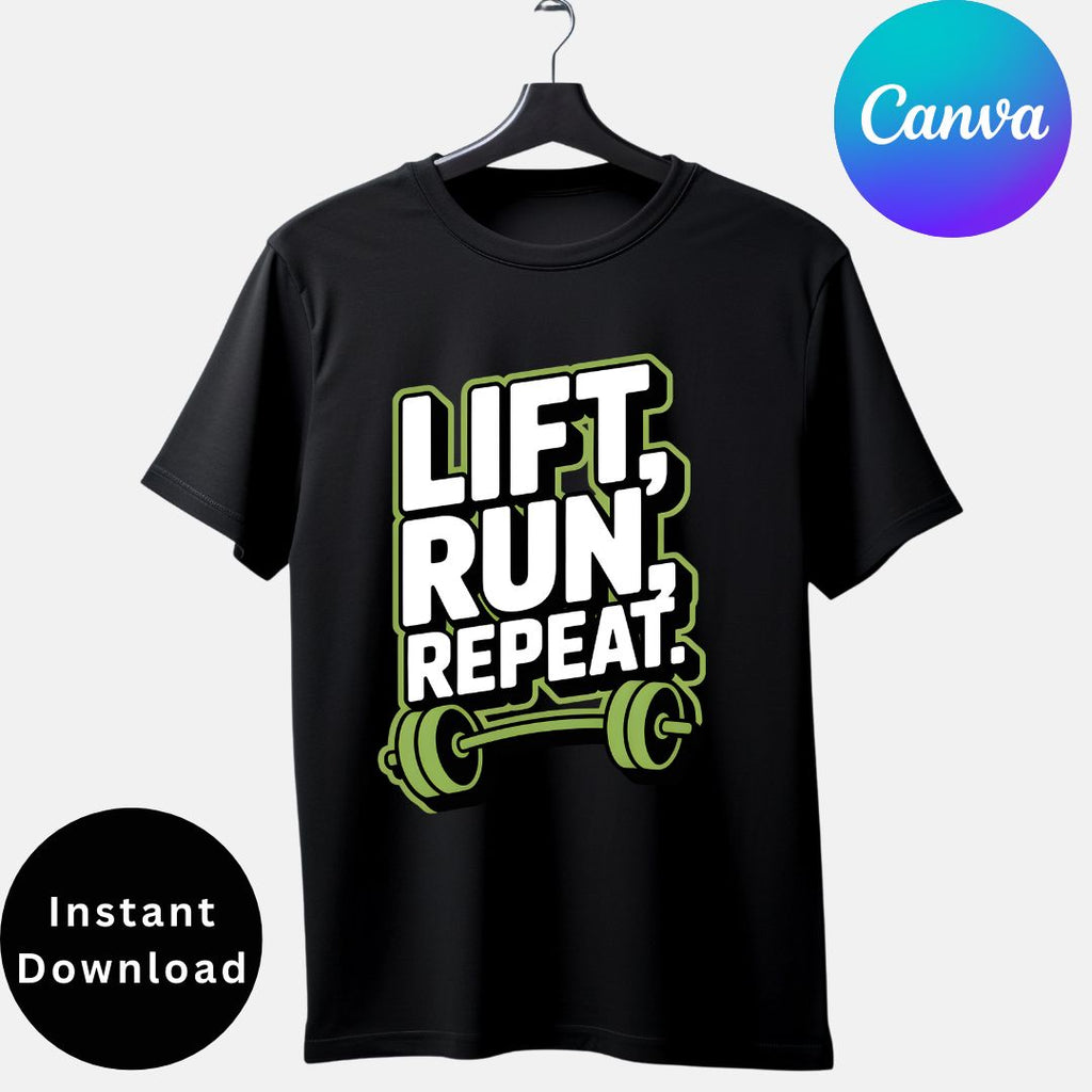 Lift Run Repeat Fitness T-Shirt Design | Gym Workout PNG SVG | Barbell Gym Quote Design