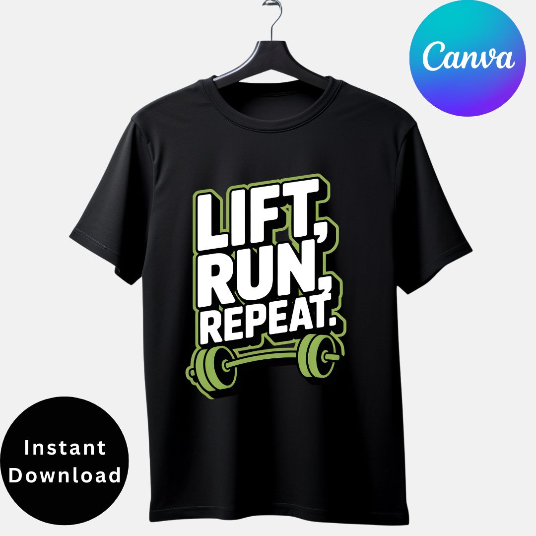 Lift Run Repeat Fitness T-Shirt Design | Gym Workout PNG SVG | Barbell Gym Quote Design