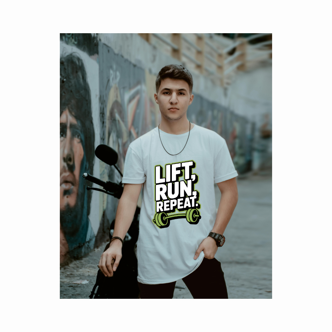 Lift Run Repeat Fitness T-Shirt Design | Gym Workout PNG SVG | Barbell Gym Quote Design