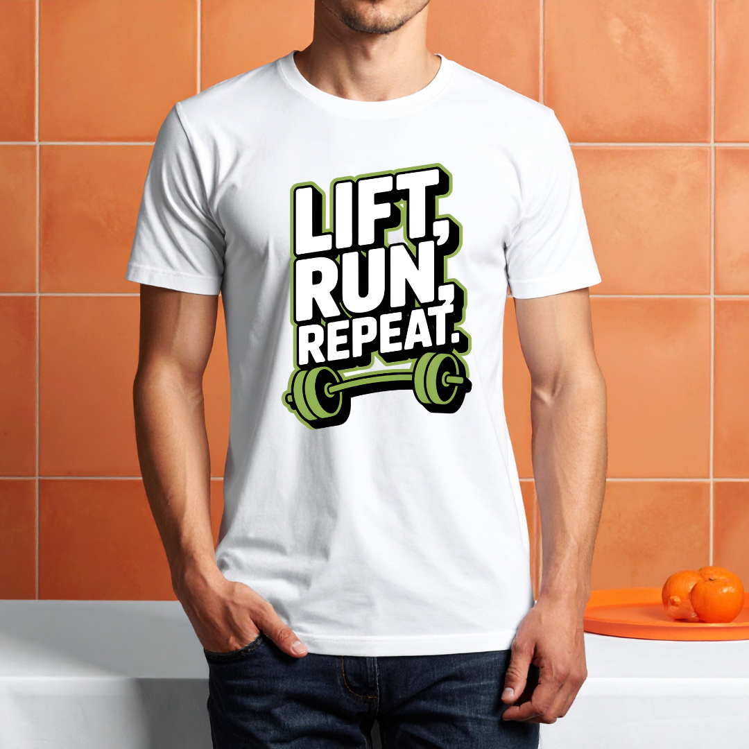 Lift Run Repeat Fitness T-Shirt Design | Gym Workout PNG SVG | Barbell Gym Quote Design