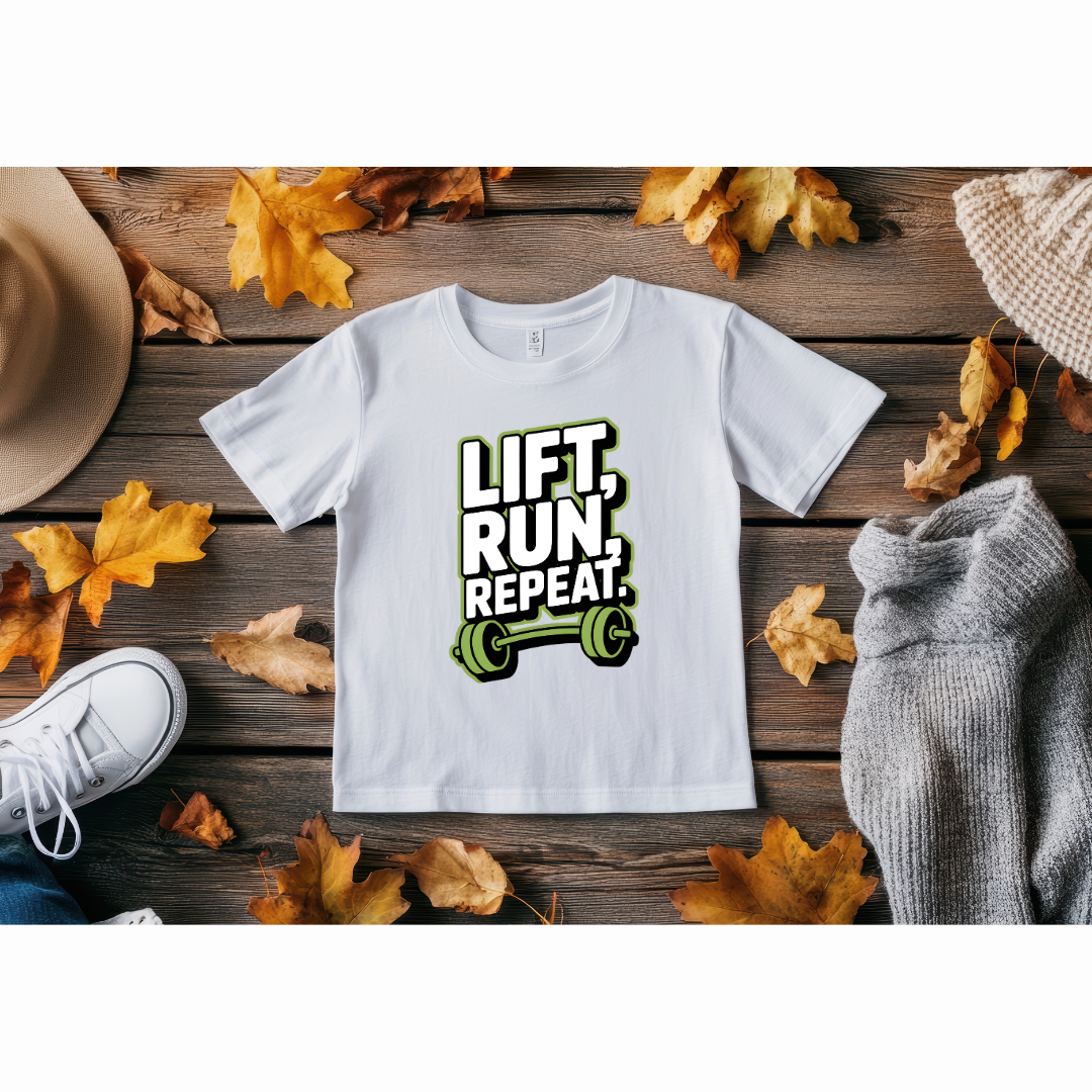 Lift Run Repeat Fitness T-Shirt Design | Gym Workout PNG SVG | Barbell Gym Quote Design