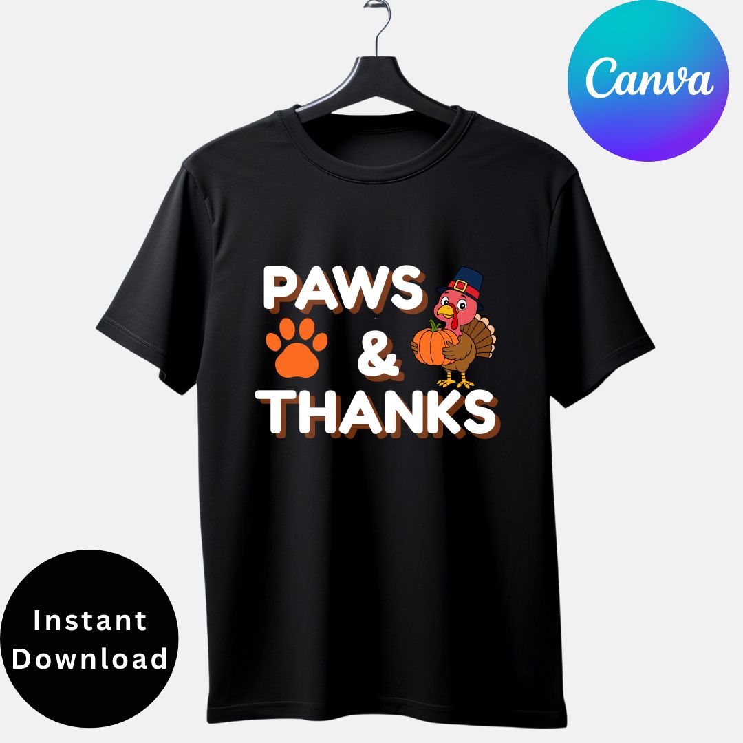 Paws & Thanks T-Shirt Design | Cute Thanksgiving Dog Lover Shirt